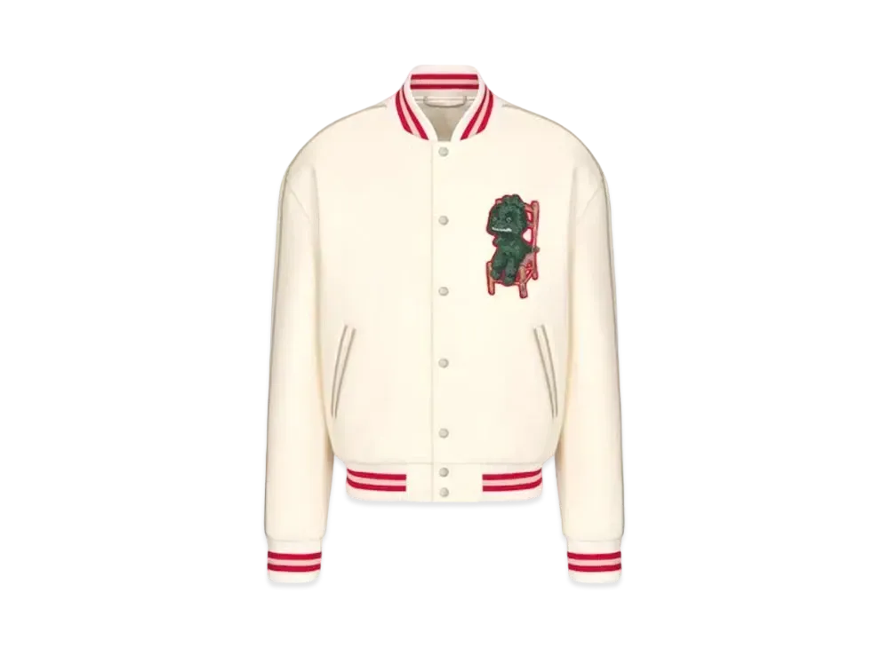 Dior & Otani Workshop Varsity Blouson Felted Wool Blend Jersey "Ecru"