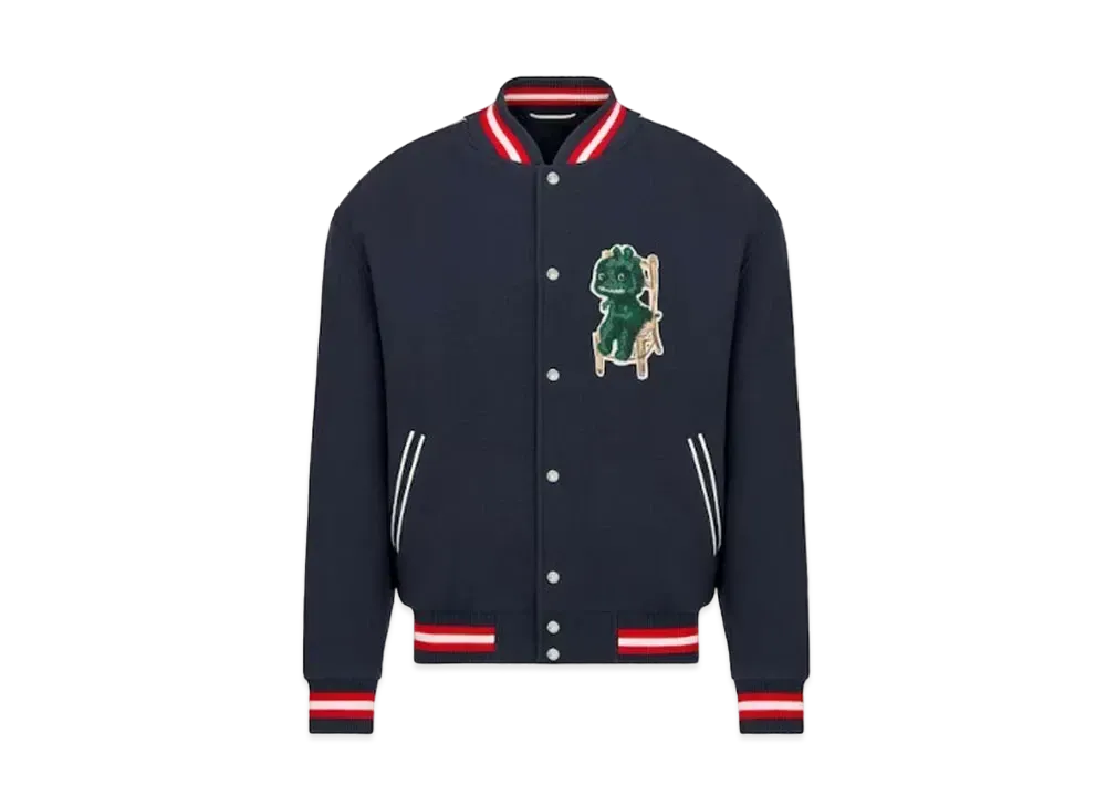 Dior & Otani Workshop Varsity Blouson Wool Blend Felted Jersey "Blue"