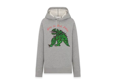 Dior Women's Embroidered Hooded Sweatshirt Jersey Dragon Motif "Gray/Green"