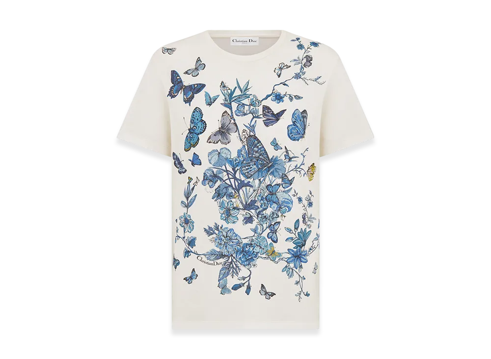 Dior Women's T-Shirt Jersey Mexico Motif "White/Pastel Midnight Blue"