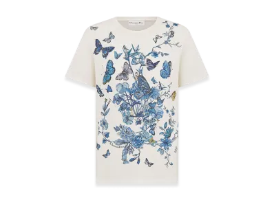 Dior Women's T-Shirt Jersey Mexico Motif "White/Pastel Midnight Blue"