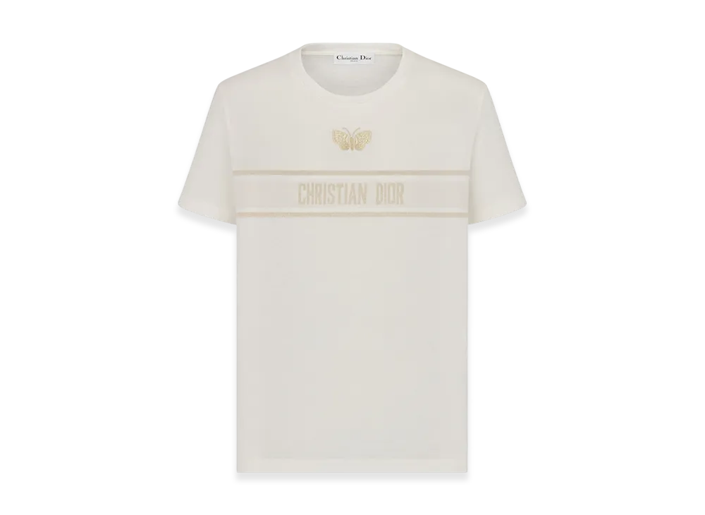 Dior Women's Embroidered T-Shirt Jersey Signature "White/Gold"