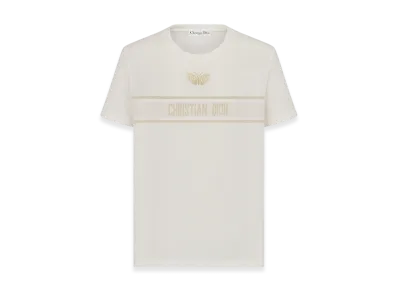 Dior Women's Embroidered T-Shirt Jersey Signature "White/Gold"