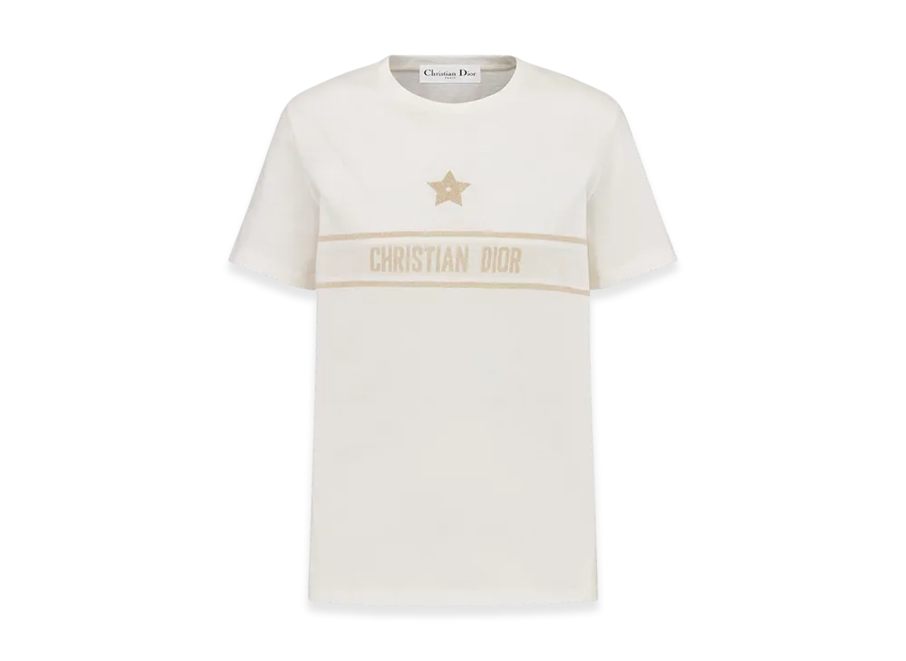 Dior Women's Or T-Shirt Gold Tone Technical Jersey "White/Gold"