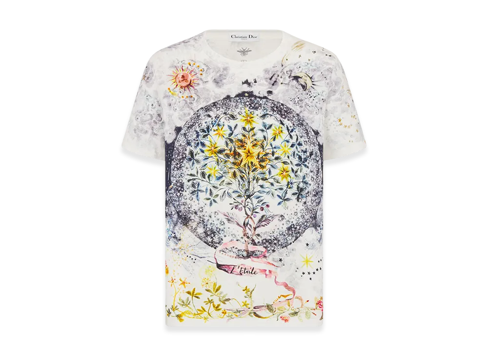 Dior Women's T-Shirt Jersey Tarot L'etoile Motif "White/Multicolor"