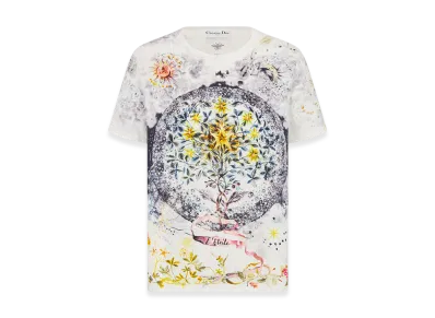 Dior Women's T-Shirt Jersey Tarot L'etoile Motif "White/Multicolor"