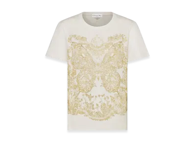 Dior Women's T-Shirt Jersey Butterfly Around The World Motif "White/Gold"