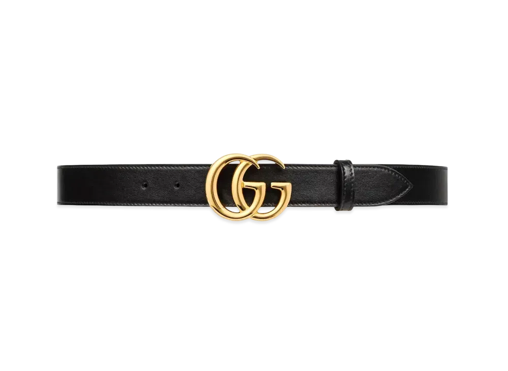 GUCCI GG Marmont Leather Belt with Shiny Buckle "Black"