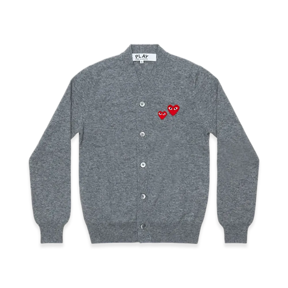 PLAY COMME des GARCONS V-Neck Cardigan With Double Red Emblem "Top Light Gray"