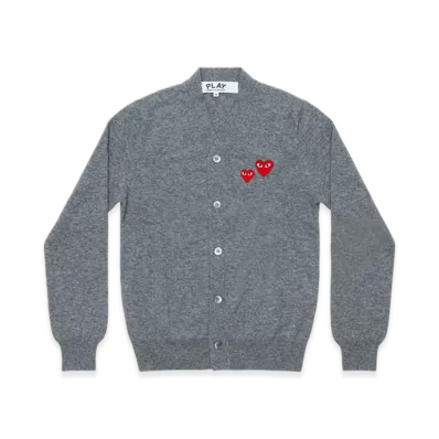 PLAY COMME des GARCONS V-Neck Cardigan With Double Red Emblem "Top Light Gray"