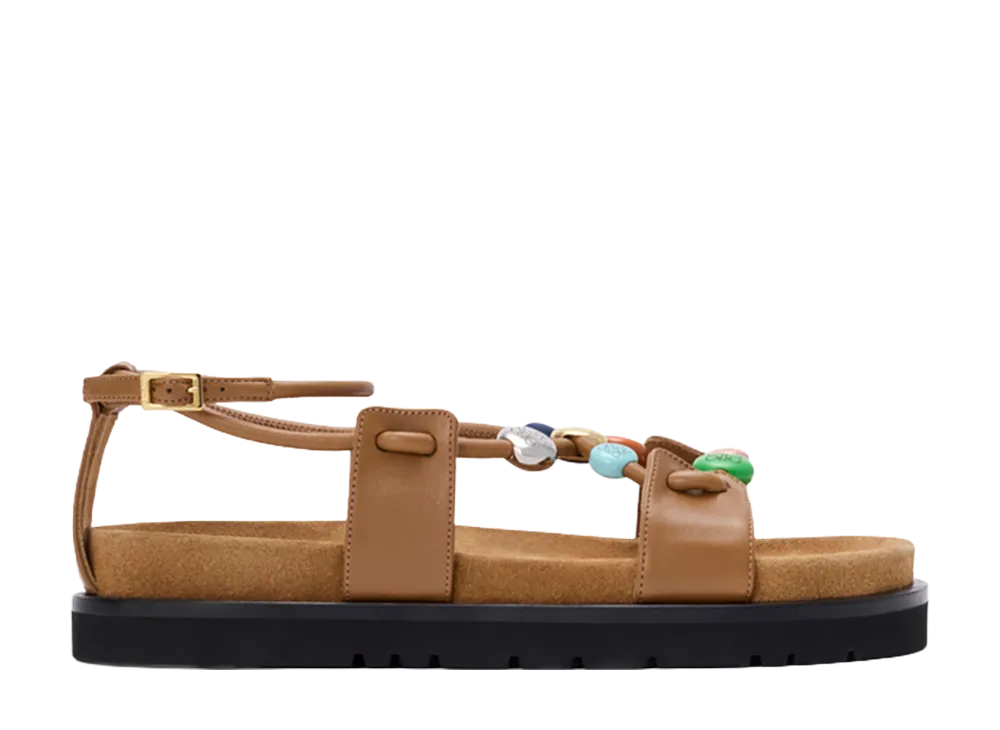 LOEWE Women's Pebble Beads Fussbett Sandal in Nappa Lambskin "Camel"