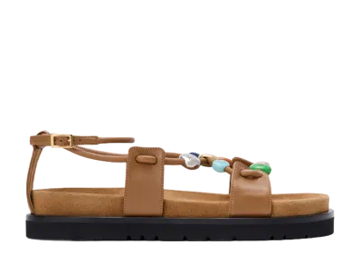 LOEWE Women's Pebble Beads Fussbett Sandal in Nappa Lambskin "Camel"