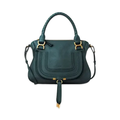 Chloe Marcie Leather Handbag In Grained Calfskin "Blue"
