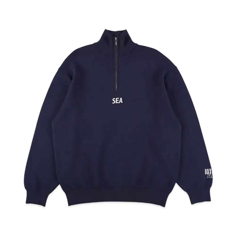 WIND AND SEA Half Zip Cotton Cashmere Knit "Navy"