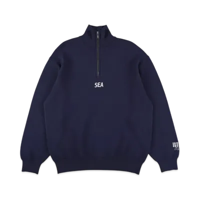WIND AND SEA Half Zip Cotton Cashmere Knit "Navy"