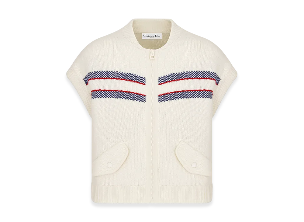 Dior Women's Alps Vest Wool Cashmere Knit Three Tone Butterfly Motif "White"