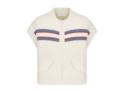 Dior Women's Alps Vest Wool Cashmere Knit Three Tone Butterfly Motif "White"