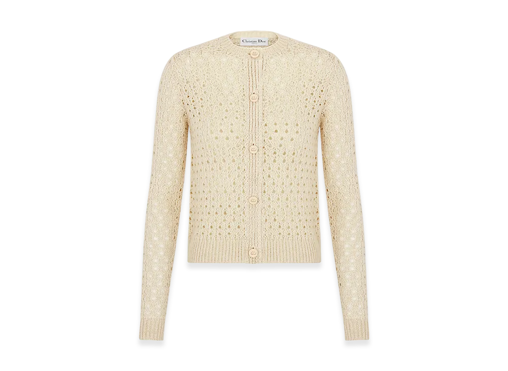 Dior Women's Cannage Cardigan Alpaca Cashmere Silk Openwork Knit "Ecru"