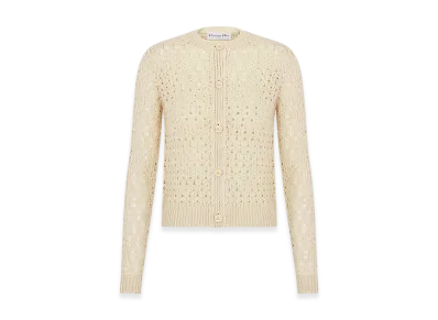 Dior Women's Cannage Cardigan Alpaca Cashmere Silk Openwork Knit "Ecru"