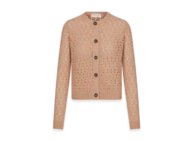 Dior Women's Cannage Cardigan Alpaca Cashmere Silk Openwork Knit "Pink"