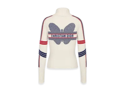 Dior Women's Dioralps Zipped Cardigan Wool Cashmere Knit Three Tone Butterfly Motif "White"