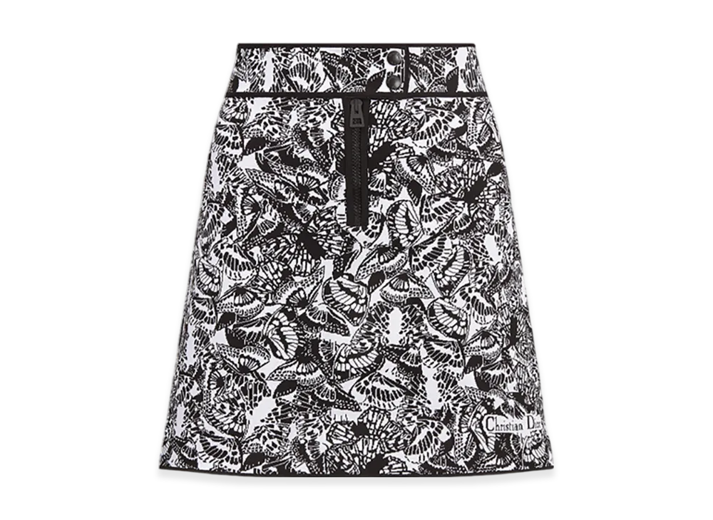 Dior Women's Miniskirt Technical Jacquard Allover Butterfly Motif "Black/White"