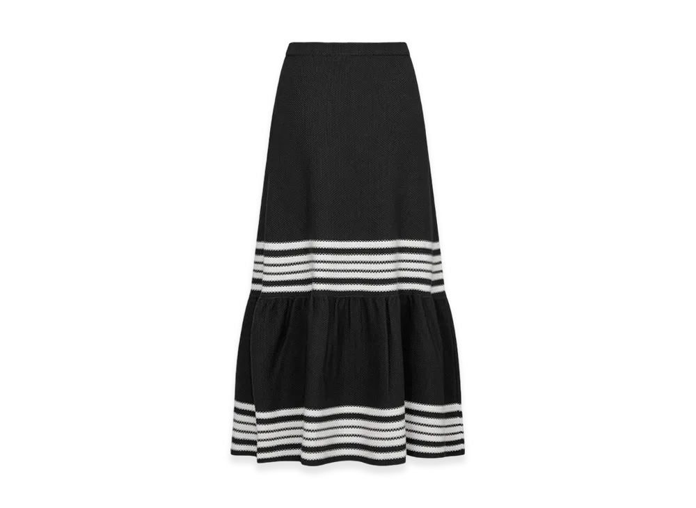 Dior Women's Mariniere Mid-Length Skirt Silk Knit "Black/White"