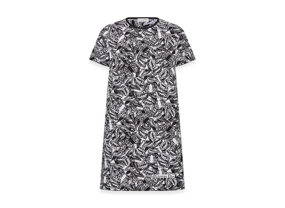 Dior Women's Straight Dress Technical Jacquard Allover Butterfly Motif "Black/White"