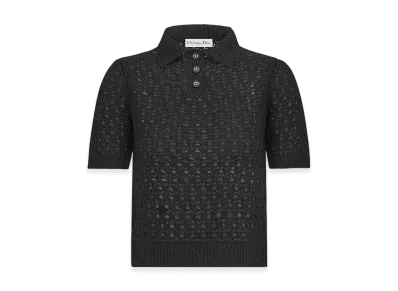 Dior Women's Macrocannage Polo Shirt Alpaca Cashmere Silk Openwork Knit "Black"