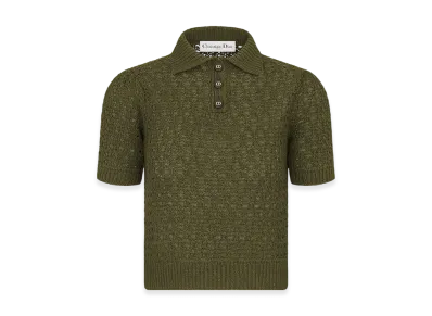 Dior Women's Macrocannage Polo Shirt Alpaca Cashmere Silk Openwork Knit "Khaki"