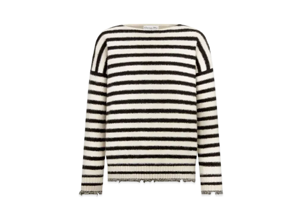 Dior Mariniere Sweater Cashmere Silk and Mohair Knit with Butterfly Motif "White/Black"
