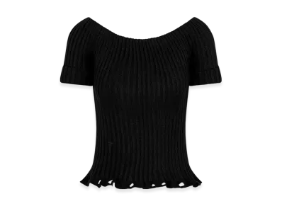 Dior Women's Short-Sleeved Sweater Linen Cashmere Silk Ribbed Knit "Black"