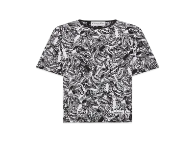Dior Women's Short-Sleeved Top Technical Jacquard Allover Butterfly Motif "Black/White"