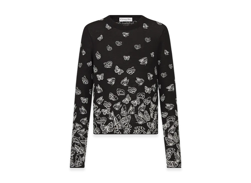 Dior Women's Sweater Wool Cashmere Knit Gradient Butterflies Motif "Black"