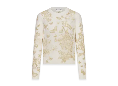 Dior Women's Embroidered Sweater Wool Cashmere Knit Butterflies Motif "White/Gold"