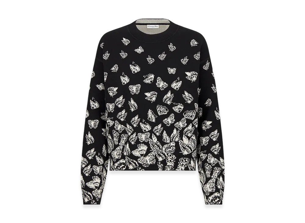 Dior Women's Alps Reversible Sweater Technical Cashmere Knit Gradient Butterflies Motif "Black/White"