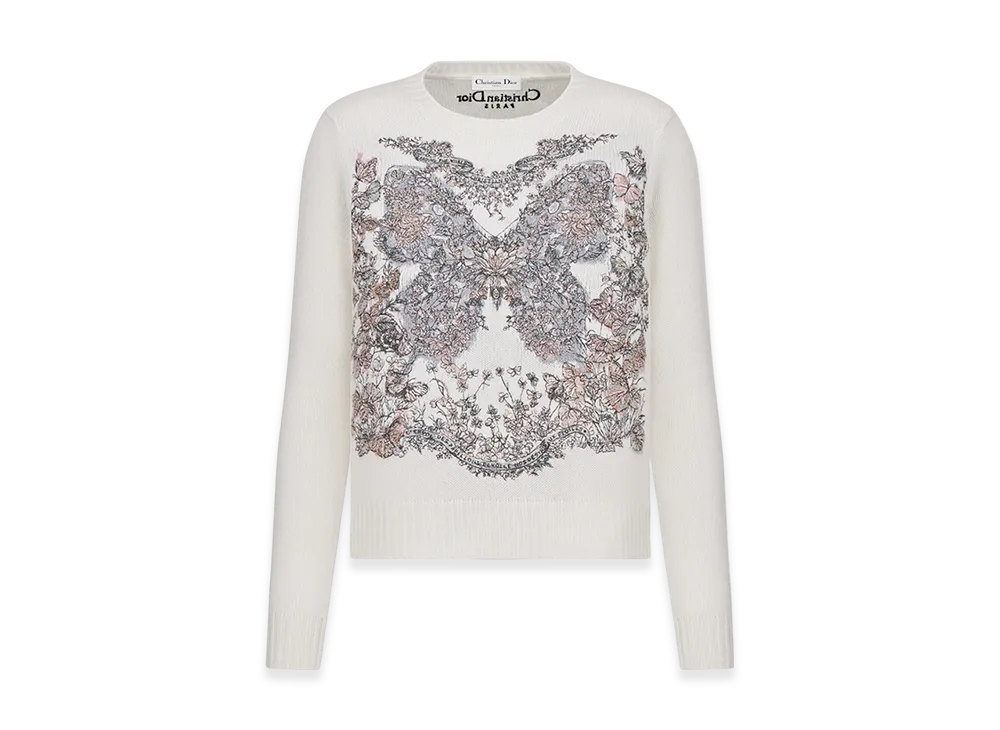 Dior Women's Embroidered Sweater Cashmere Knit Butterfly Around The World Motif "Pastel Pink"