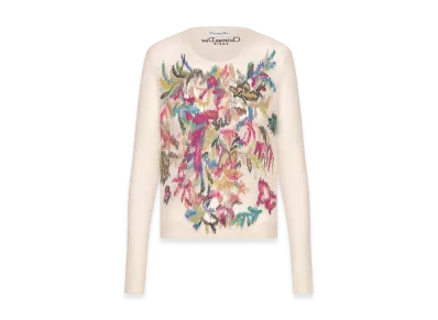 Dior Women's Embroidered Sweater Technical Alpaca Knit Fantastica Motif "White/Multicolor"