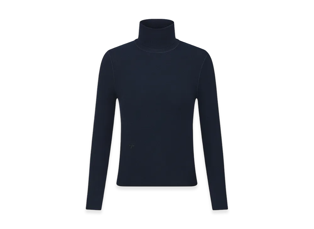 Dior Women's Turtleneck Sweater Cashmere Silk Ribbed Knit "Deep Blue"