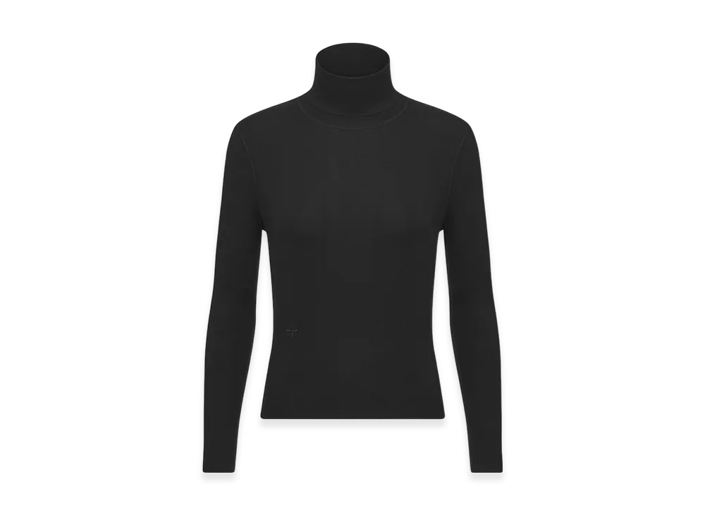 Dior Women's Turtleneck Sweater Cashmere Silk Ribbed Knit "Black"