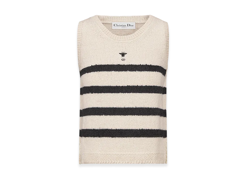 Dior Women's Mariniere Sleeveless Sweater Wool Mohair Technical Knit D Stripes Motif "White/Black"
