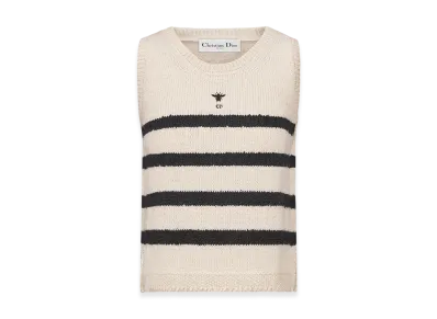 Dior Women's Mariniere Sleeveless Sweater Wool Mohair Technical Knit D Stripes Motif "White/Black"
