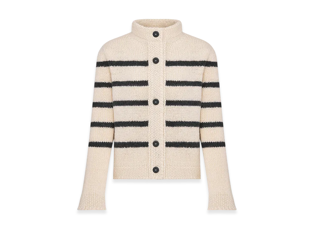 Dior Women's Mariniere Jacket Wool Cotton Mohair Technical Knit D Stripes Motif "White/Black"