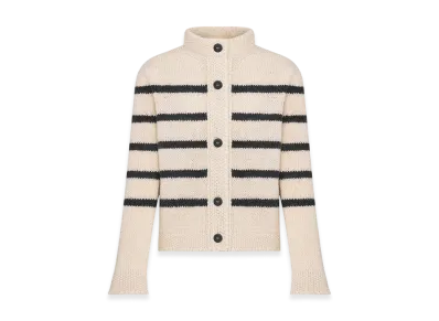 Dior Women's Mariniere Jacket Wool Cotton Mohair Technical Knit D Stripes Motif "White/Black"