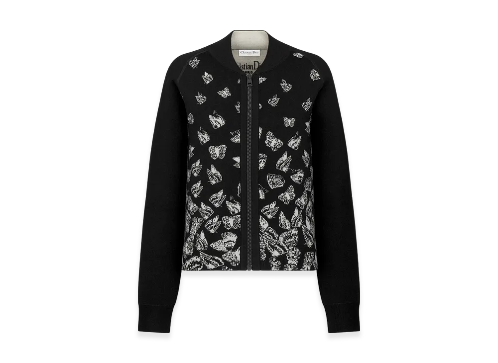 Dior Women's Dioralps Reversible Bomber Jacket Technical Cashmere Knit Gradient Butterflies Motif "Black"