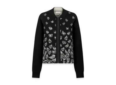 Dior Women's Dioralps Reversible Bomber Jacket Technical Cashmere Knit Gradient Butterflies Motif "Black"