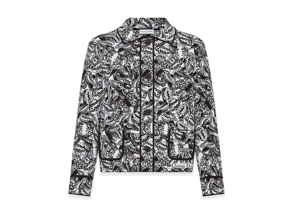Dior Women's Cropped Jacket Technical Jacquard Butterflies Motif "Black/White"