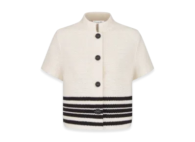 Dior Women's Short Sleeved Jacket Cotton and Silk Knit "White/Black"