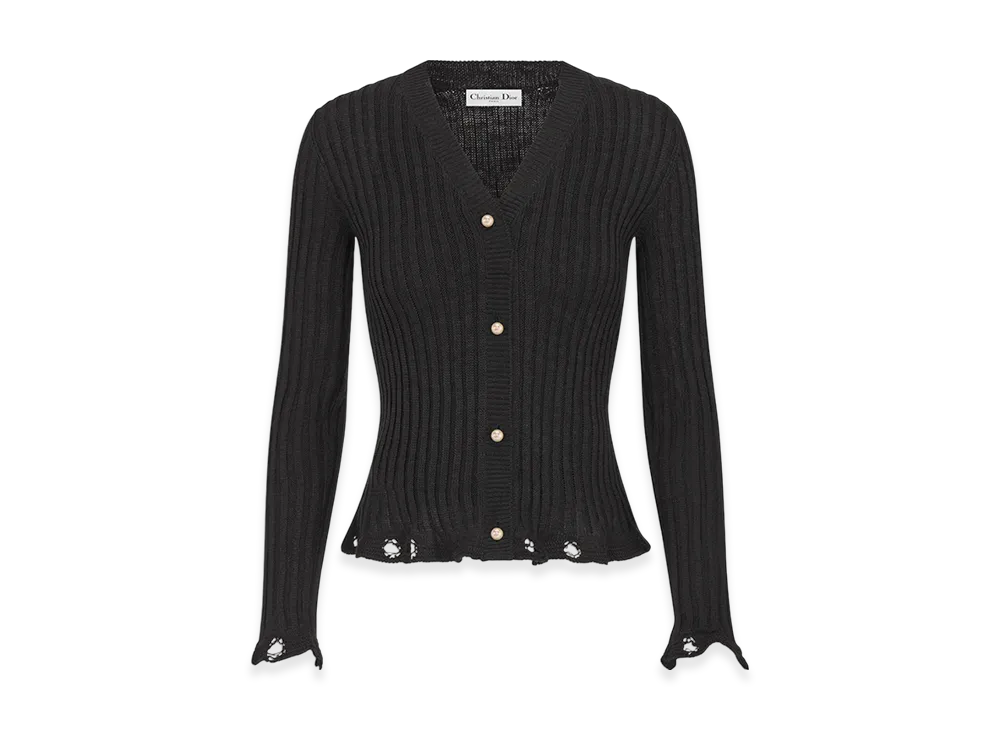 Dior Women's Twin-Set Linen Cashmere Silk Ribbed Knit "Black"