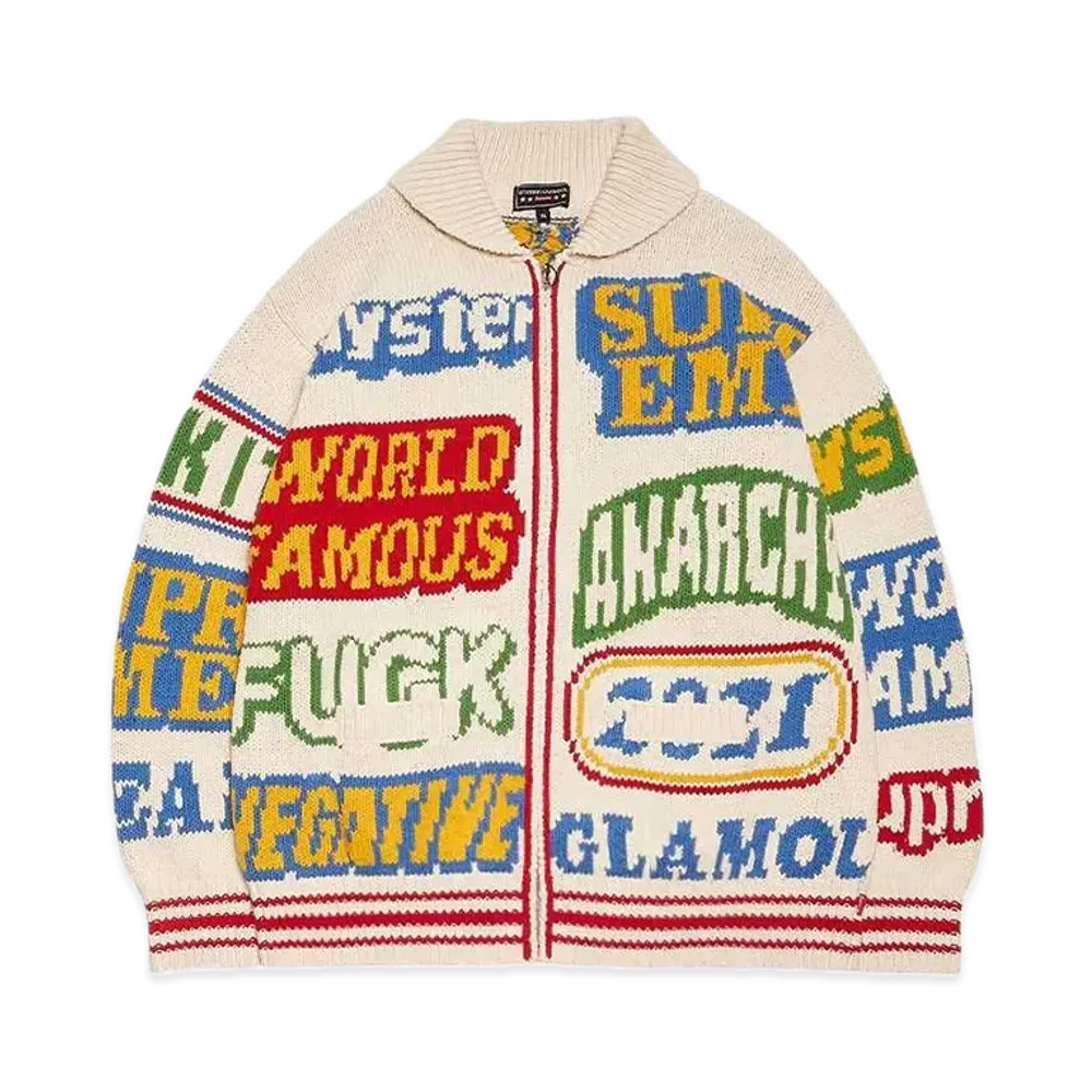 Supreme x HYSTERIC GLAMOUR Logos Zip Up Sweater "Natural"